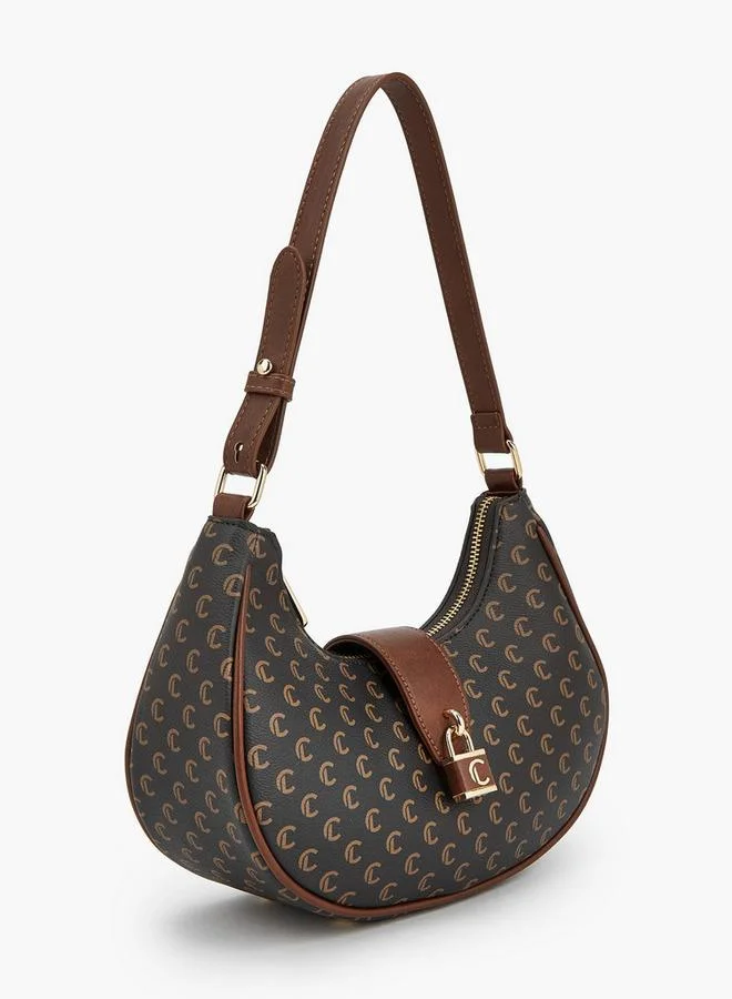 لو كونفورت Monogram Print Shoulder Bag With Adjustable Strap